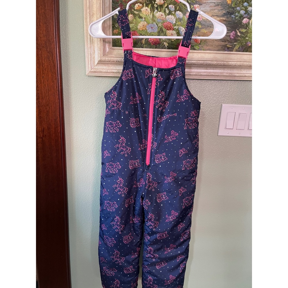 London Fog Navy Blue Snow Bib Overalls Pink Geometric Print Front Zipper  L 6X